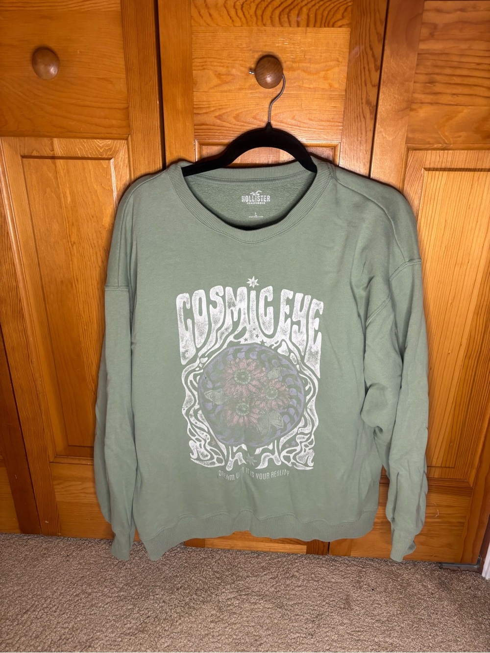 Hollister Sage Green 'Cosmic Eye' Graphic Crewneck Sweatshirt